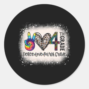 Pegatina Redonda Peace Love Teacher de cuarto grado Chicas de vuelt
