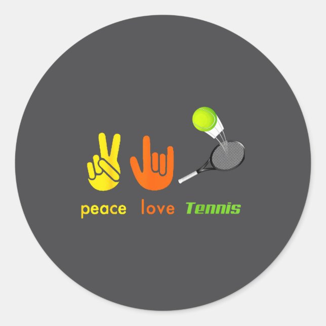 Pegatina Redonda Peace Love Tennis Funny Tennis Lovers Hand Sign De (Anverso)