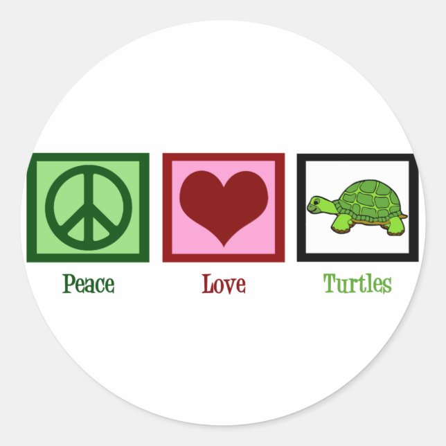Pegatina Redonda Peace Love Turtles (Anverso)