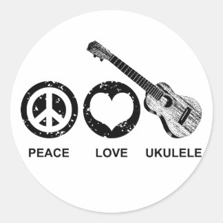 Pegatina Redonda Peace Love Ukulele