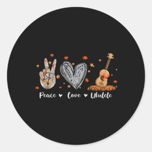 Pegatina Redonda Peace Love Ukulele Hawaiian Ukelele Uke Guitar Pla