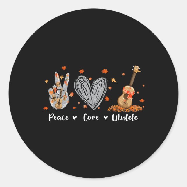 Pegatina Redonda Peace Love Ukulele Hawaiian Ukelele Uke Guitar Pla (Anverso)