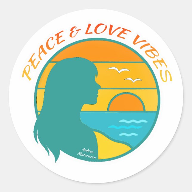 Pegatina Redonda Peace & Love Vibes (Anverso)