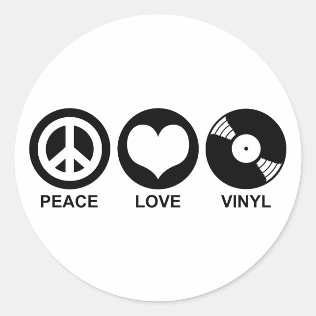 Pegatina Redonda Peace Love Vinyl (Anverso)