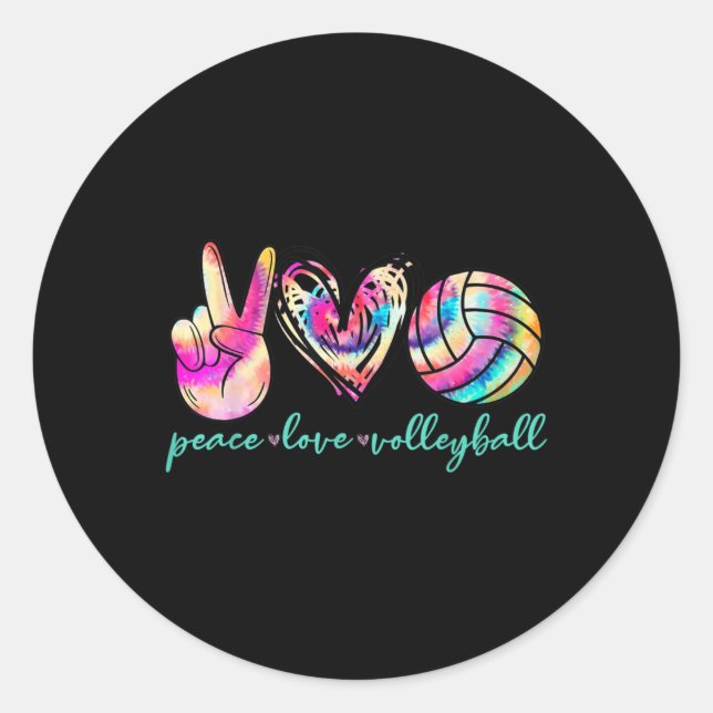 Pegatina Redonda Peace Love Voleyball Player Tie Dye Style Women T (Anverso)