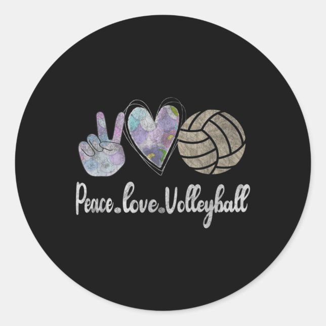 Pegatina Redonda Peace Love Volleyball Cute Design para Mujeres Ado (Anverso)