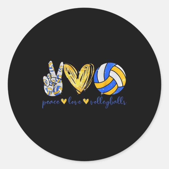 Pegatina Redonda Peace Love Volleyball Retro Art Volleyball Player  (Anverso)