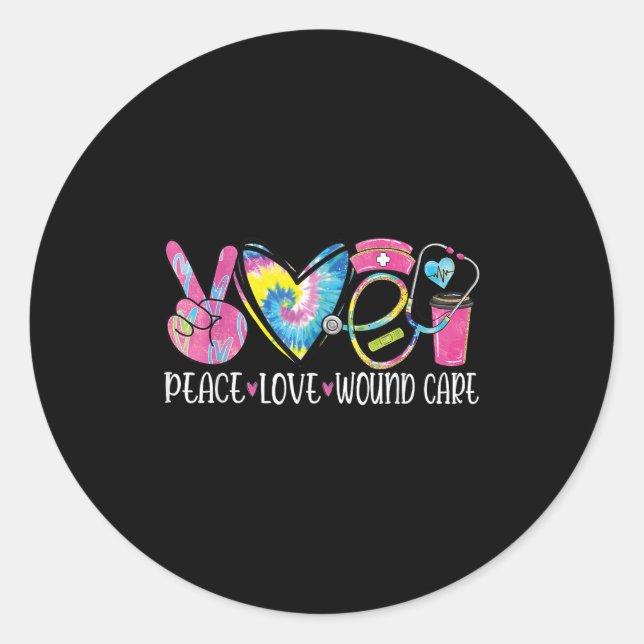 Pegatina Redonda Peace Love Wound Care Nurse Nursing Heart Stethosc (Anverso)