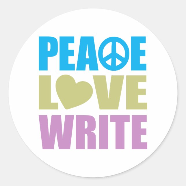 Pegatina Redonda Peace Love Write (Anverso)
