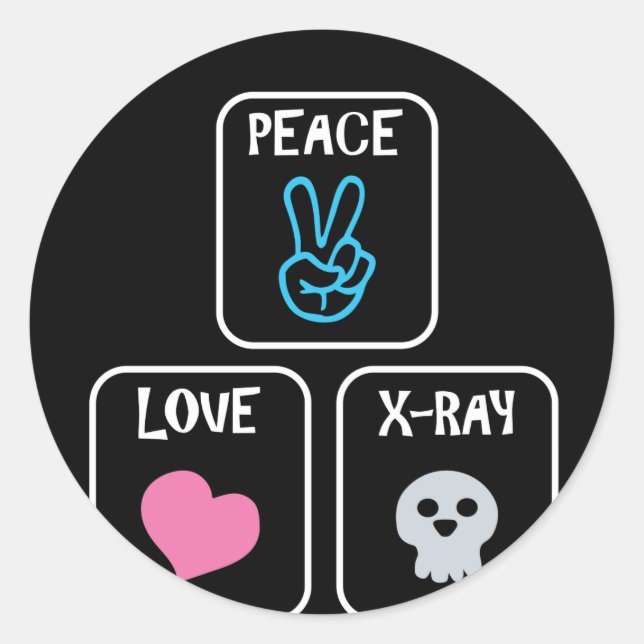 Pegatina Redonda Peace Love X-Ray Radiology Tech (Anverso)