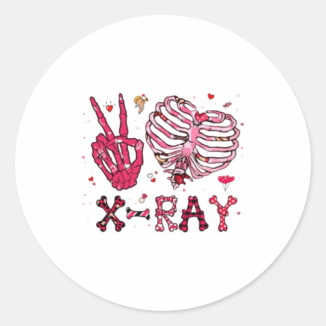 Pegatina Redonda Peace Love X Ray Valentine  (Anverso)