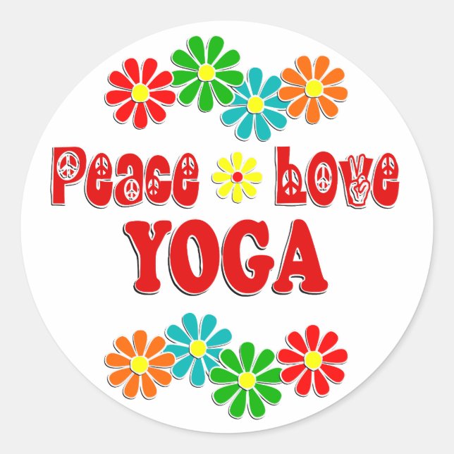 Pegatina Redonda Peace Love Yoga (Anverso)