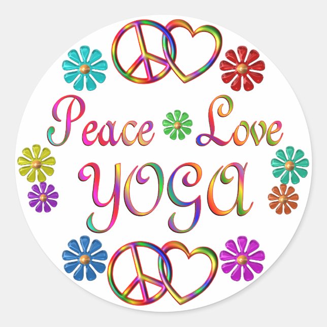 PEGATINA REDONDA PEACE LOVE YOGA (Anverso)