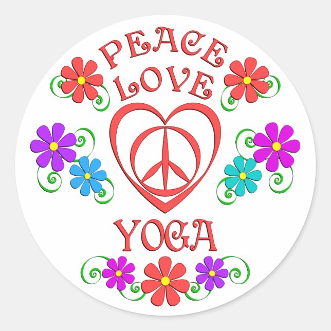 Pegatina Redonda Peace Love Yoga (Anverso)