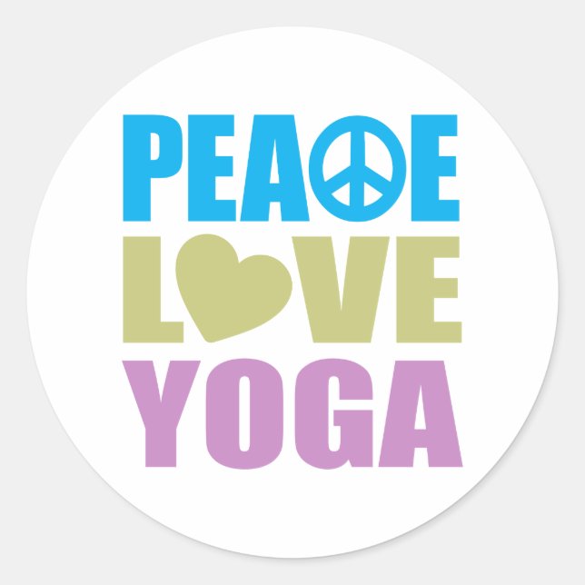 Pegatina Redonda Peace Love Yoga (Anverso)
