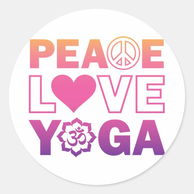 Pegatina Redonda Peace Love Yoga (Anverso)