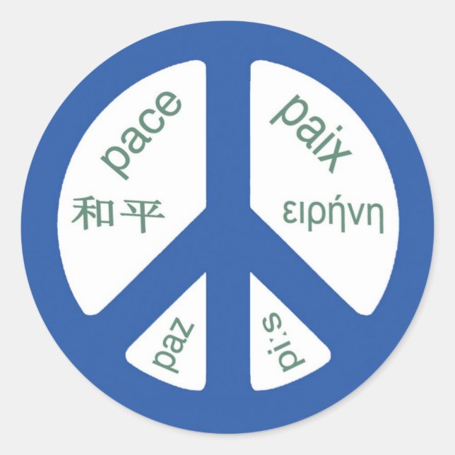 Pegatina Redonda Peace Multilingual (Anverso)