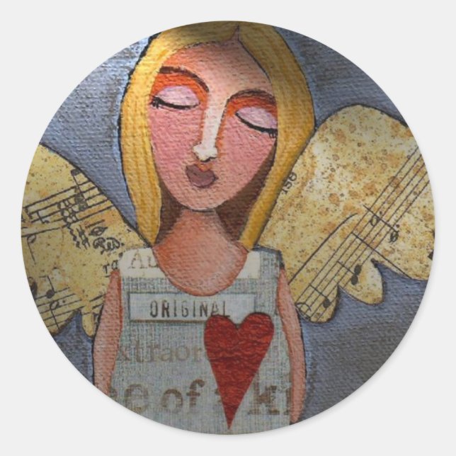 Pegatina Redonda Peace on Earth Angel - stickers de Navidad (Anverso)