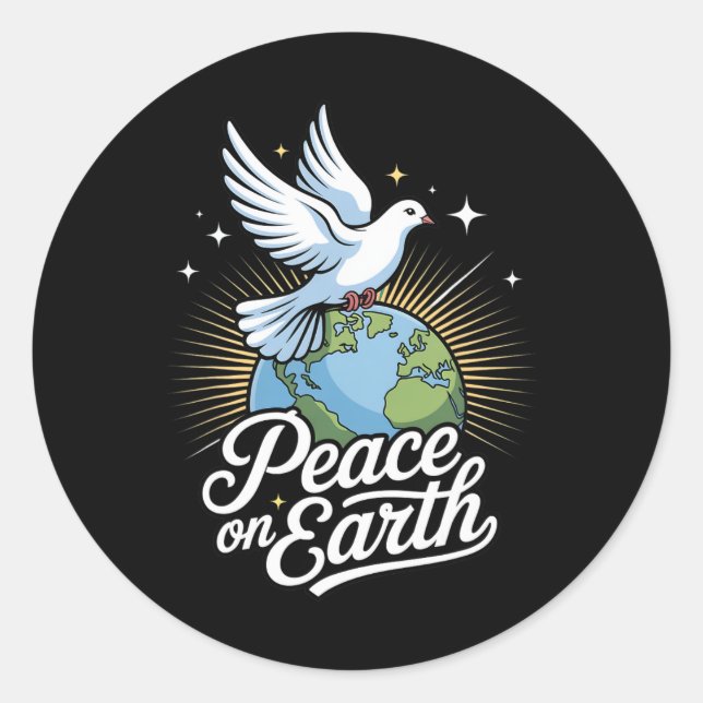Pegatina Redonda Peace On Earth Dove And Globe Faith Christmas  (Anverso)