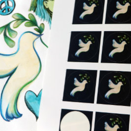 Pegatina Redonda Peace on Earth Dove of Hope                       