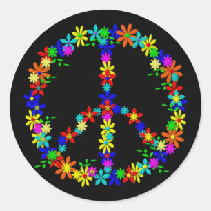Pegatina Redonda Peace símbolo Flower Power
