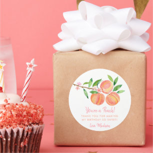 Pegatina Redonda Peach Blossom One Sweet Peach Cumpleaños