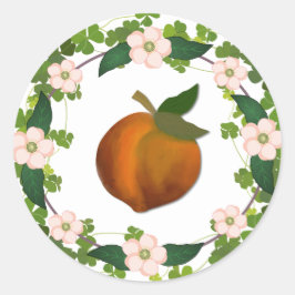 Pegatina Redonda Peach Blossom Wreath