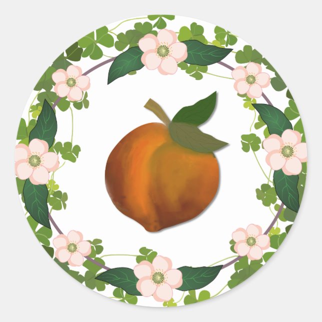 Pegatina Redonda Peach Blossom Wreath (Anverso)