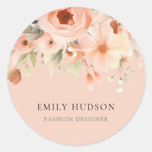 Pegatina Redonda Peach Boho Floral Business