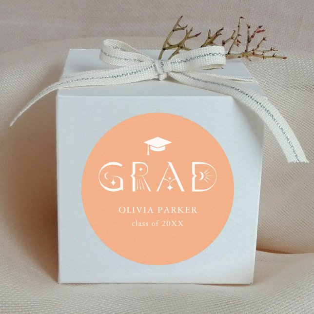 Pegatina Redonda Peach Boho GRAD Typography (Subido por el creador)