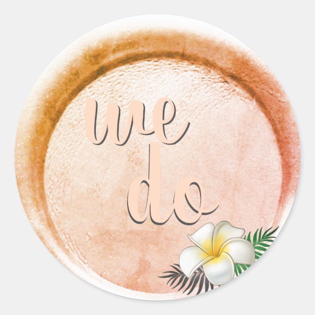 Pegatina Redonda *~* Peach Bronze Floral Wax Seamp Boda (Anverso)
