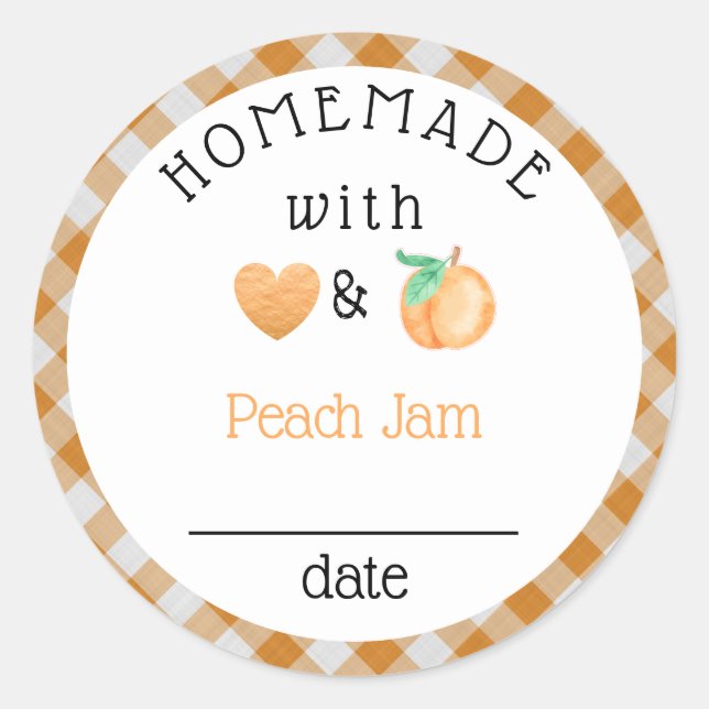 Pegatina Redonda Peach casero Jam Gingham (Anverso)