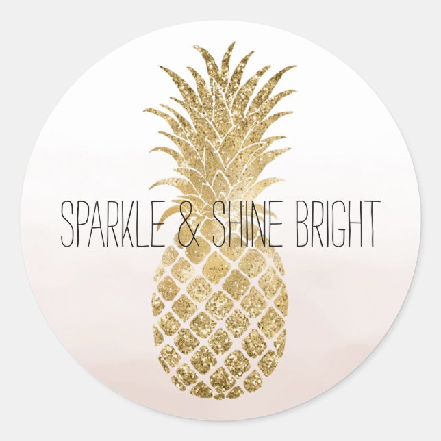 Pegatina Redonda Peach Cream Purpurina Glitzy Pineapple Sparkle (Anverso)