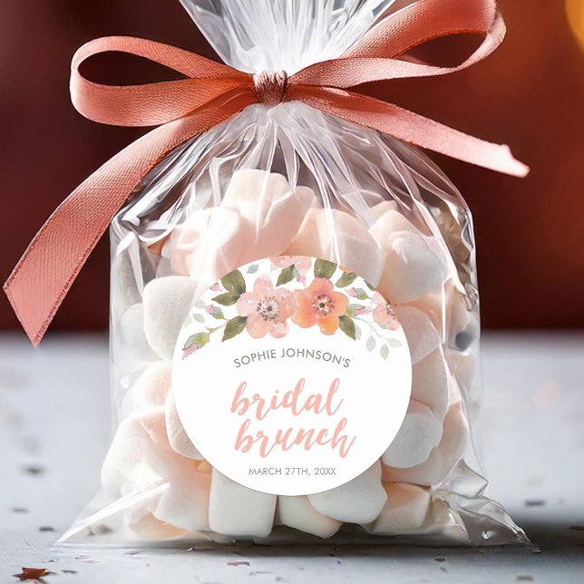 Pegatina Redonda Peach Delicate Floral Bridal Bunch (Subido por el creador)