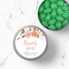 Pegatina Redonda Peach Delicate Floral Gracias Por Cualquier Evento