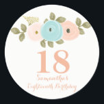 Pegatina Redonda Peach Floral Watercolor 18th Birthday Chica Pegati<br><div class="desc">Peach Floral Watercolor 18th Birthday Chica Pegatina Para la colección visite la tienda Niche y Nest Hemos utilizado obras de arte de: Freshmint Paperie https://www.etsy.com/shop/FreshmintPaperie</div>