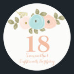 Pegatina Redonda Peach Floral Watercolor 18th Birthday Chica Pegati<br><div class="desc">Peach Floral Watercolor 18th Birthday Chica Pegatina Para la colección visite la tienda Niche y Nest Hemos utilizado obras de arte de: Freshmint Paperie https://www.etsy.com/shop/FreshmintPaperie</div>