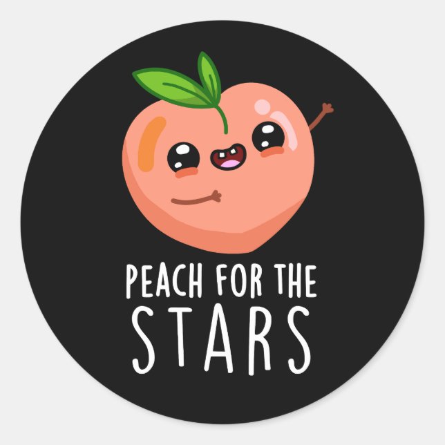 Pegatina Redonda Peach For The Stars Funny Fruit Pun Dark BG (Anverso)