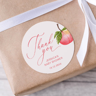 Pegatina Redonda Peach Fruit Gracias Chica Baby Shower