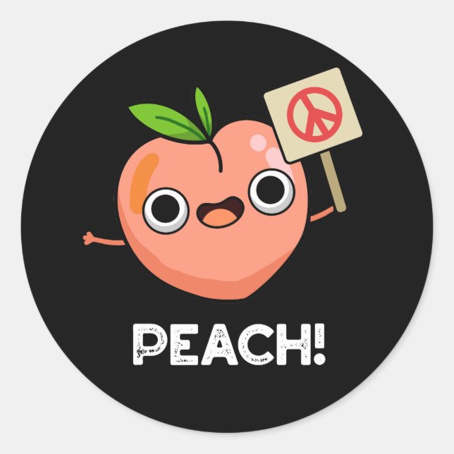 Pegatina Redonda Peach Funny Peace Fruit Pun Dark BG (Anverso)