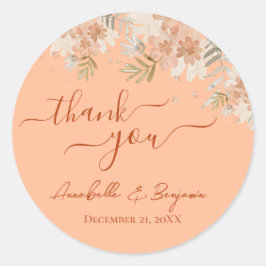 Pegatina Redonda Peach Fuzz and Rust Watercolor Wedding RSVP