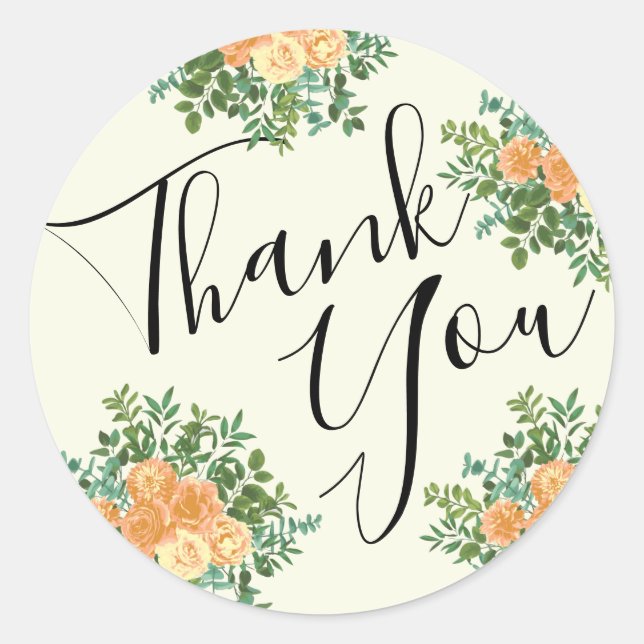 Pegatina Redonda Peach & Ivory Peony y Rosa Boda Floral (Anverso)