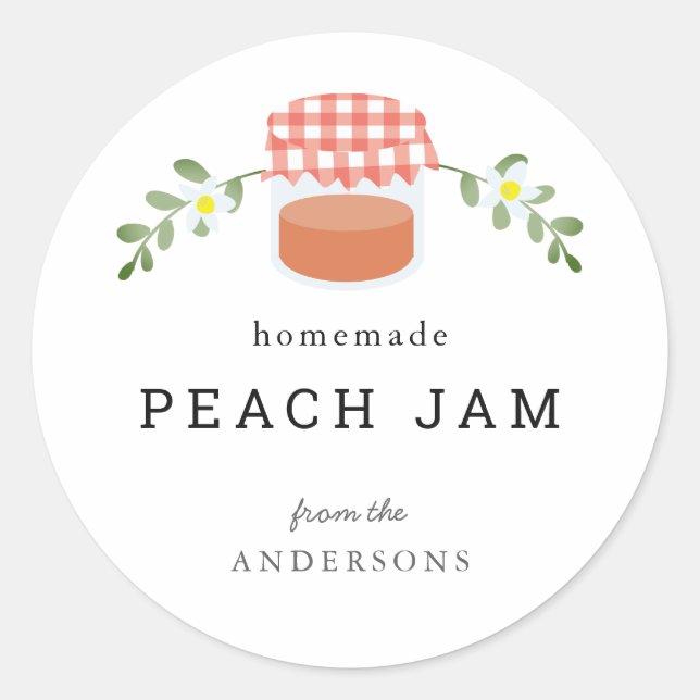 Pegatina Redonda Peach Jam Jar Floral White casera (Anverso)