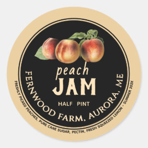 Pegatina Redonda Peach Jam Jar Label Homemade Jelly Preserve