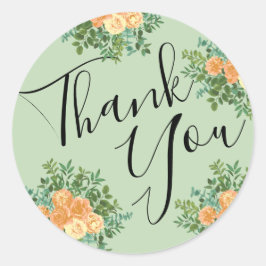 Pegatina Redonda Peach & Light Green Peony y Rosa Boda Floral