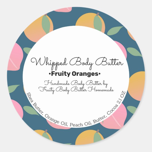 Pegatina Redonda Peach Naranja Body Butter Bath Branding (Anverso)