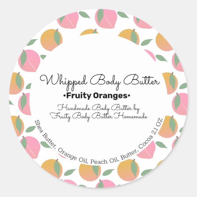 Pegatina Redonda Peach Naranja Body Butter Bath Branding (Anverso)