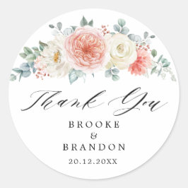 Pegatina Redonda Peach Pastel Pink Floral de verano