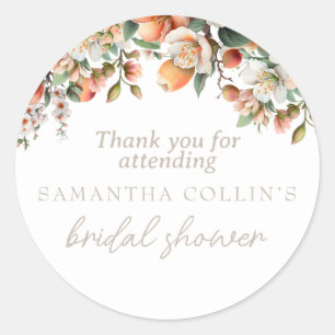 Pegatina Redonda Peach Peach Sage Green Floral Bridal Shower
