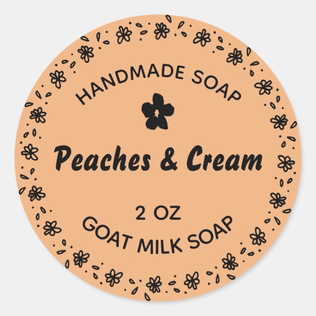Pegatina Redonda Peach Personalizado Wreath de flor de jabón hecho  (Anverso)